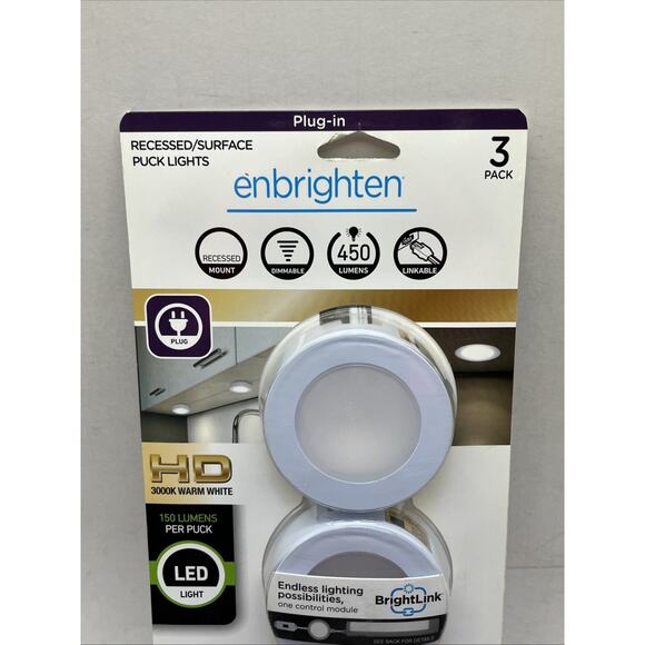 Jasco Enbrighten LED Puck Lights Under Counter White 3 Pack Dimmer. {106}. - Picture 3 of 11